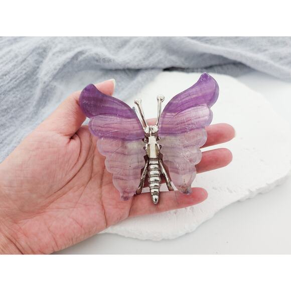 Purple Fluorite Butterfly Wings Crystal Carving - Picture 5 of 6